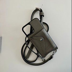 Bandolier Hailey Side Slot crossbody case for iPhone 12 in Taupe/Silver